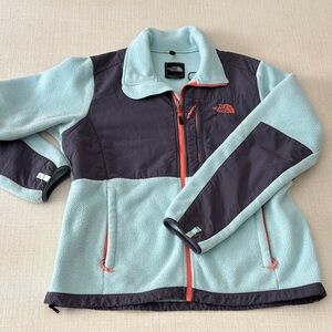 THE NORTH FACE Retro Denali Fleece Aqua and Charcoal Jacket with Orange Accents